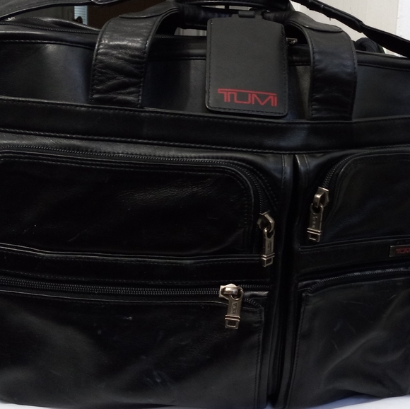 Tumi AlphaBallistic 96060D4 Leather Expandable Briefcase.Black Dimension 7x13x17